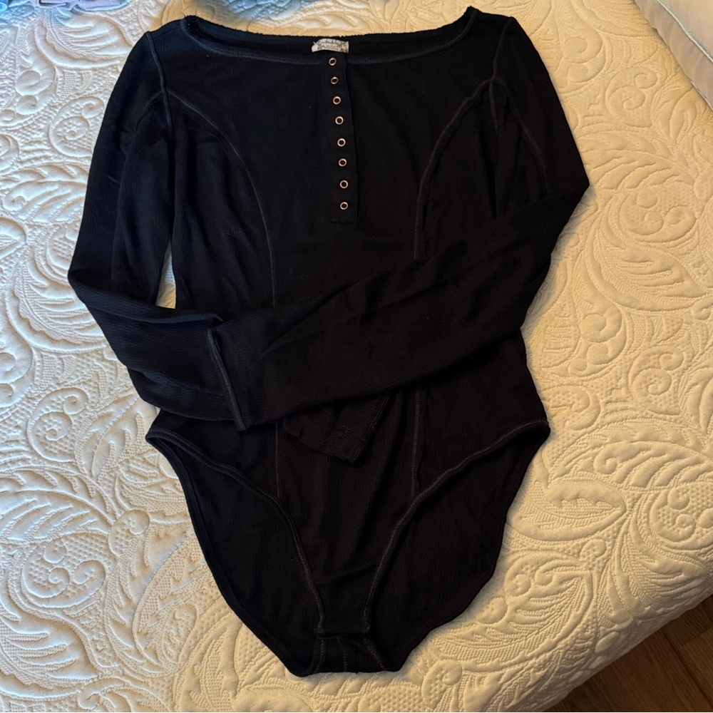 Free People Black Long Sleeve Bodysuit medium